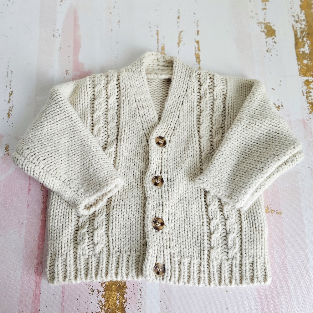 So'Dorable Knit Cardigan Long Sleeves Cream Sweater Children's Size 6-12 months